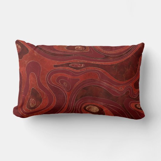 大理石マップ – 深いレッズと金ゴールド ランバークッション (正面)