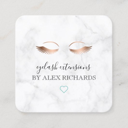 大理石ミニマルモダンバラ金ゴールドまつげエクステンション スクエア名刺 (正面)