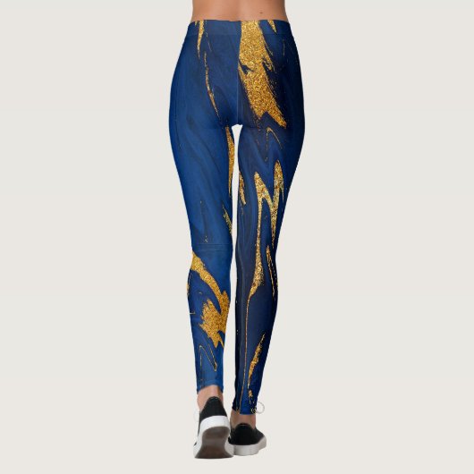 大理石ミニマル抽象芸術ブルーネイビーコバルト金ゴールド レギンス (裏面)