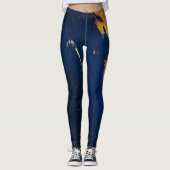 大理石ミニマル抽象芸術ブルーネイビーコバルト金ゴールド レギンス (正面)