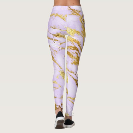 大理石ミニマル抽象芸術ミニマル薄紫紫金ゴールド レギンス (裏面)