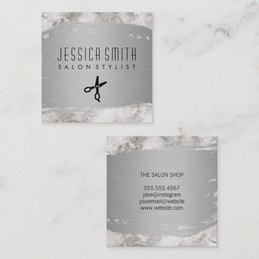 大理石メタルブラシ |美容師 スクエア名刺 (正面/裏面)