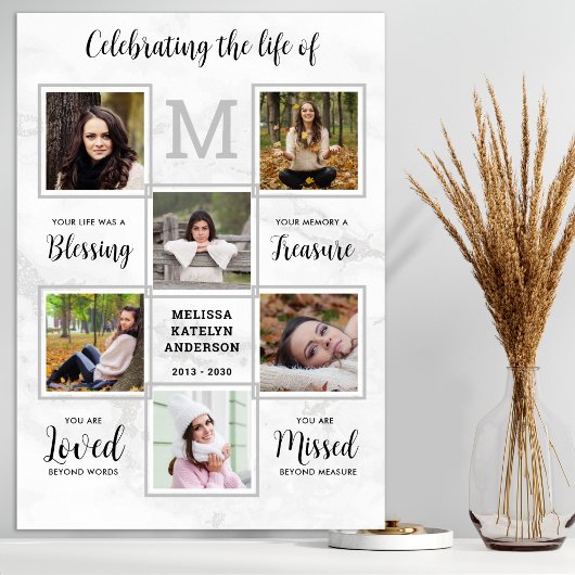 大理石メモリアルユニーク6枚写真コラージュ葬儀 ポスター