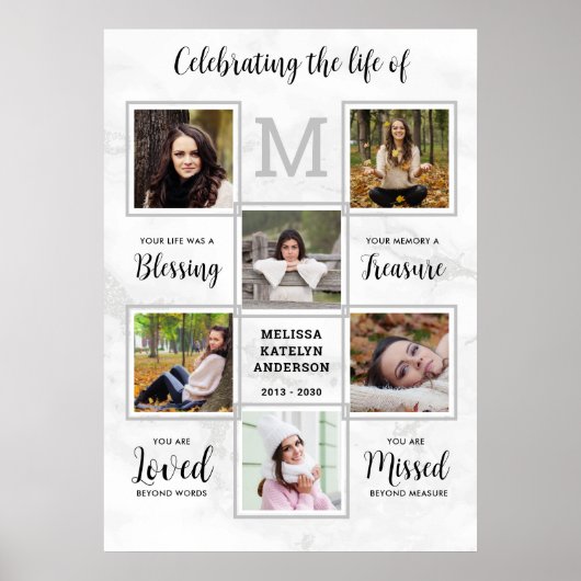 大理石メモリアルユニーク6枚写真コラージュ葬儀 ポスター (正面)