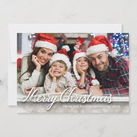 大理石メリークリスマスファミリーフォト両面 カード (正面)