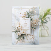 大理石モダンおよび金ゴールドフローラ結婚の 招待状 (スタンド正面)