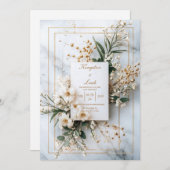 大理石モダンおよび金ゴールドフローラ結婚の 招待状 (正面/裏面)