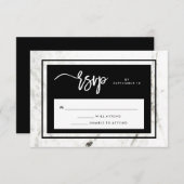 大理石モダンとブラックウェディングRSVP 出欠カード (正面/裏面)