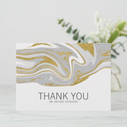 大理石モダンと金ゴールド結婚のサンキューカード サンキューカード (スタンド正面)