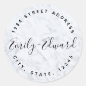 大理石モダンのカップル名結婚のアドレス ラウンドシール (正面)