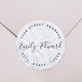 大理石モダンのカップル名結婚のアドレス ラウンドシール