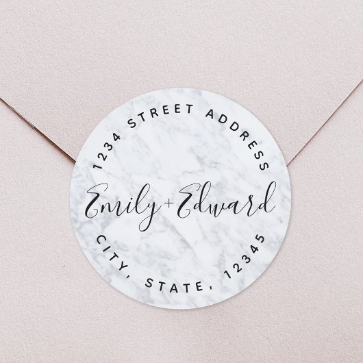 大理石モダンのカップル名結婚のアドレス ラウンドシール