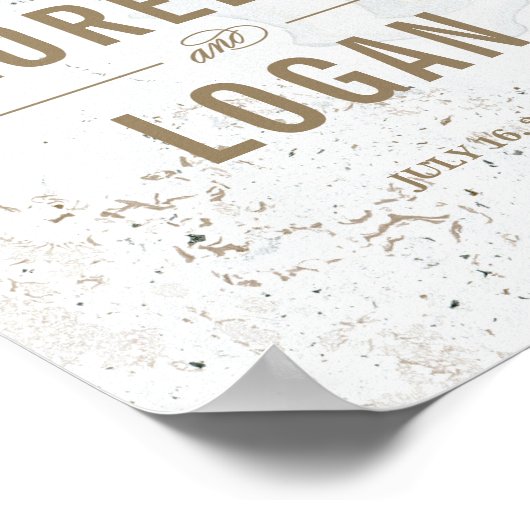 大理石モダンの結婚ウェルカムサイン |黒 ポスター (角)