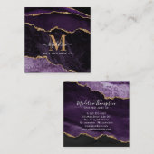 大理石モダンエレガント瑪瑙パープル金ゴールドモノグラム スクエア名刺 (正面/裏面)