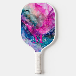 大理石モダンガーリーグリッターモノグラム ピックルボールラケット