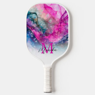 大理石モダンガーリーグリッターモノグラム ピックルボールラケット