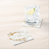 大理石モダングリッターモノグラム金ゴールドID816 スクエアペーパーコースター (インサイチュ)