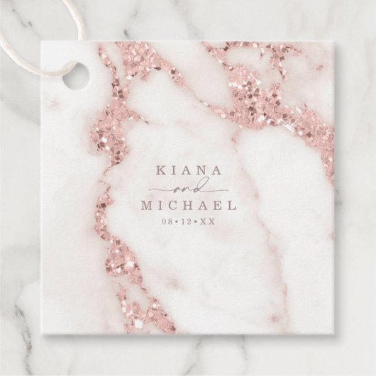 大理石モダングリッター結婚のバラ金ゴールドID816 フェイバータグ (正面)