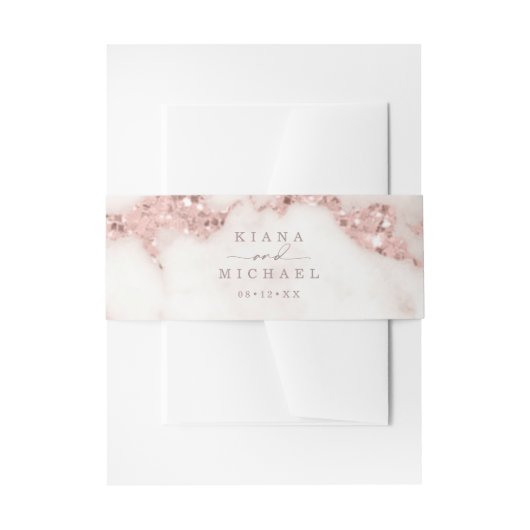 大理石モダングリッター結婚のバラ金ゴールドID816 招待状ベリーバンド (正面例)