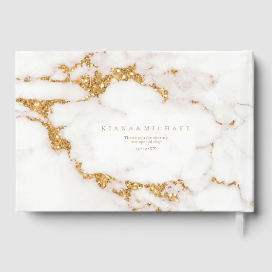 大理石モダングリッター結婚の金ゴールドID816 ゲストブック (裏面)