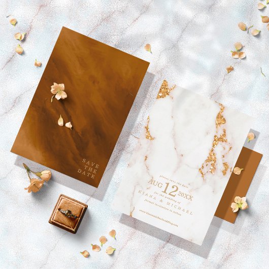 大理石モダングリッター結婚の金ゴールドID816 セーブザデート