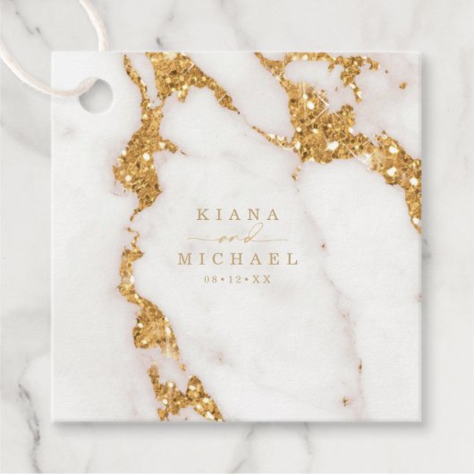 大理石モダングリッター結婚の金ゴールドID816 フェイバータグ (正面)