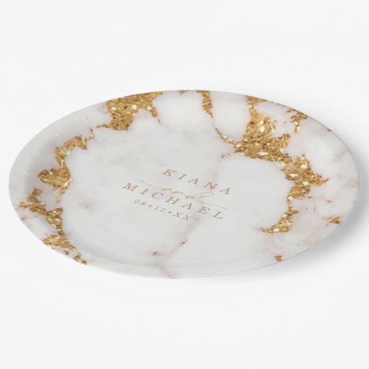 大理石モダングリッター結婚の金ゴールドID816 ペーパープレート (アングル)