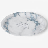 大理石モダングリッター結婚ズダスティブルーID816 ペーパープレート (アングル)