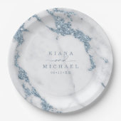 大理石モダングリッター結婚ズダスティブルーID816 ペーパープレート (正面)