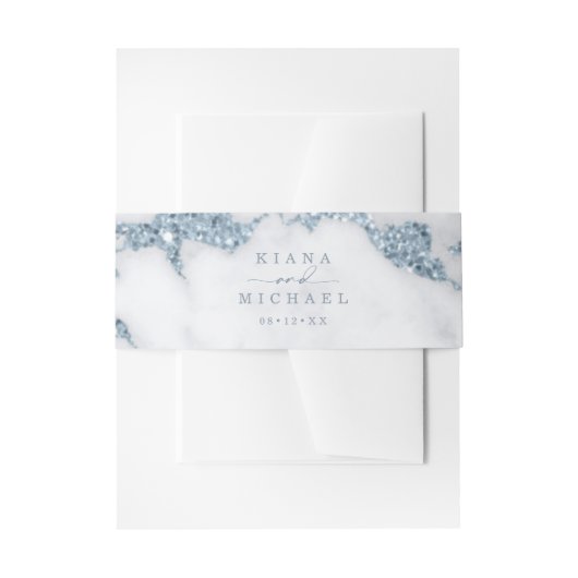 大理石モダングリッター結婚ズダスティブルーID816 招待状ベリーバンド (正面例)