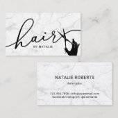 大理石モダンシザーハンドヘアスタイリストヘアサロン 名刺 (正面/裏面)
