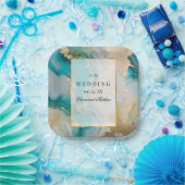 大理石モダンターコイズと金ゴールド結婚ズ ペーパープレート (パーティー)