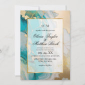 大理石モダンターコイズと金ゴールド結婚ズ 招待状 (正面)