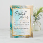 大理石モダンターコイズ及び金ゴールドブライダルシャワー 招待状 (スタンド正面)