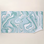 大理石モダンターコイズ沿岸ビーチ海名 ビーチタオル (正面)