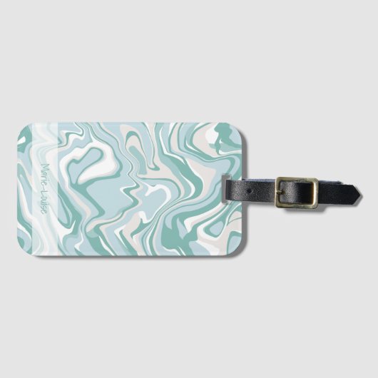 大理石モダンターコイズ沿岸ビーチ海名 ラゲッジタグ (正面横)