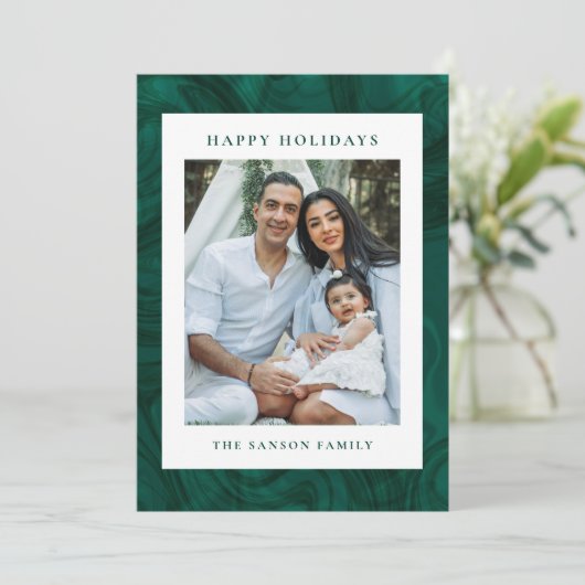大理石モダンダークグリーンホリデーフォトカード シーズンカード (スタンド正面)