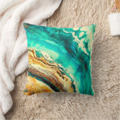 大理石モダンティール(緑がかった色)ターコイズ金ゴールドブフェイクラック クッション (ブランケット)