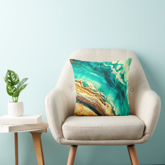 大理石モダンティール(緑がかった色)ターコイズ金ゴールドブフェイクラック クッション (椅子)