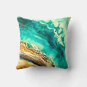 大理石モダンティール(緑がかった色)ターコイズ金ゴールドブフェイクラック クッション (裏面)