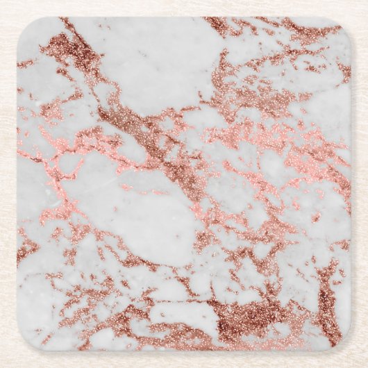 大理石モダンバラ金ゴールドグリッター スクエアペーパーコースター (正面)