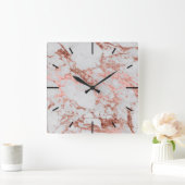 大理石モダンバラ金ゴールドグリッター スクエア壁時計 (ホーム)