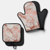 大理石モダンバラ金ゴールドグリッター 鍋つかみ&鍋敷きセット (正面/裏面)