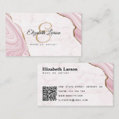 大理石モダンバラ金ゴールドグリッターQRサロンメイクアップ 名刺 (正面/裏面)