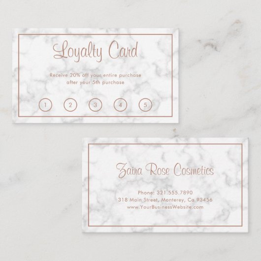 大理石モダンバラ金ゴールドスクリプトエレガントビジネス ロイヤリティカード (正面/裏面)