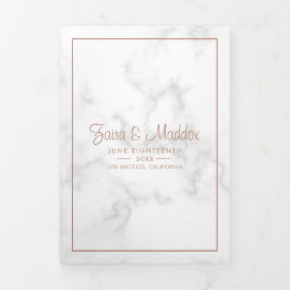 大理石モダンバラ金ゴールドスクリプ結婚ト 三つ折り招待状