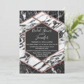 大理石モダンバラ金ゴールドトリム六角ブライダルシャワー 招待状 (スタンド正面)