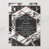 大理石モダンバラ金ゴールドトリム六角ブライダルシャワー 招待状 (正面/裏面)