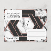 大理石モダンバラ金ゴールドトリム六角形ありがとう ポストカード (裏面)