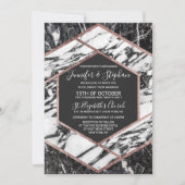 大理石モダンバラ金ゴールドトリム六角結婚石 招待状 (正面)